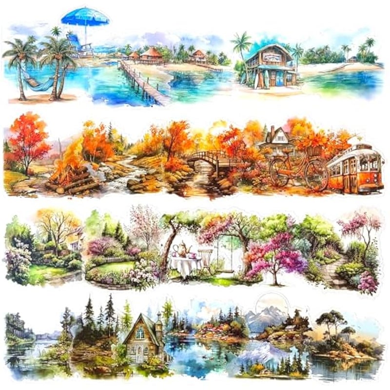 Nature Landscape Stickers Set - 120 Pcs Clear PET Travel Stickers for Scrapbooking, Journaling, Junk Journal, Collage - Waterproof Transparent Mountain Forest Beach for Scrapbook Supplies - Image 1